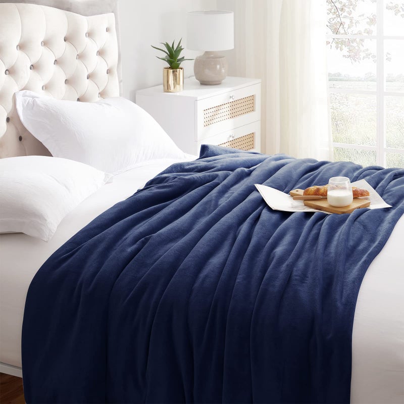KMUSET Fleece Blanket Navy Queen Size Lightweight Cozy Plush Microfiber Solid Bed Blanket Factory Shop - Image 2